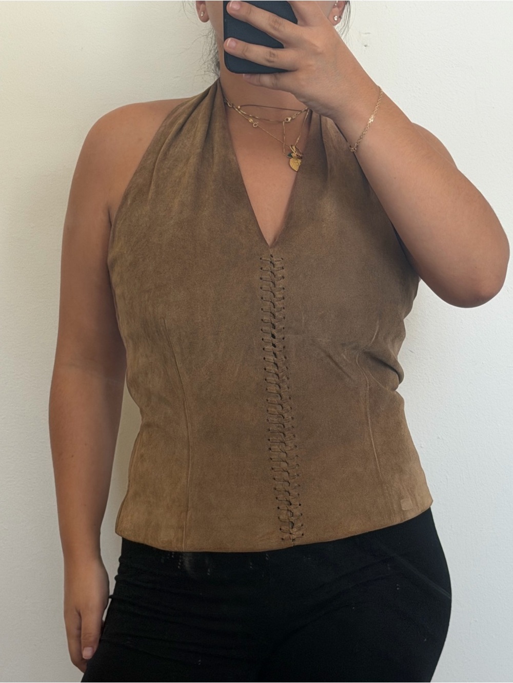 Doncaster Brown Suede Halter Lace-Up Camisole